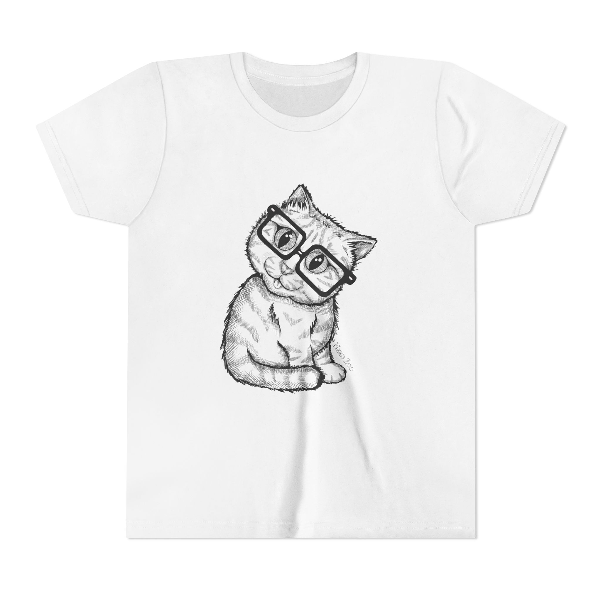 Youth Tee — Cute Kitten with Glasses Graphic